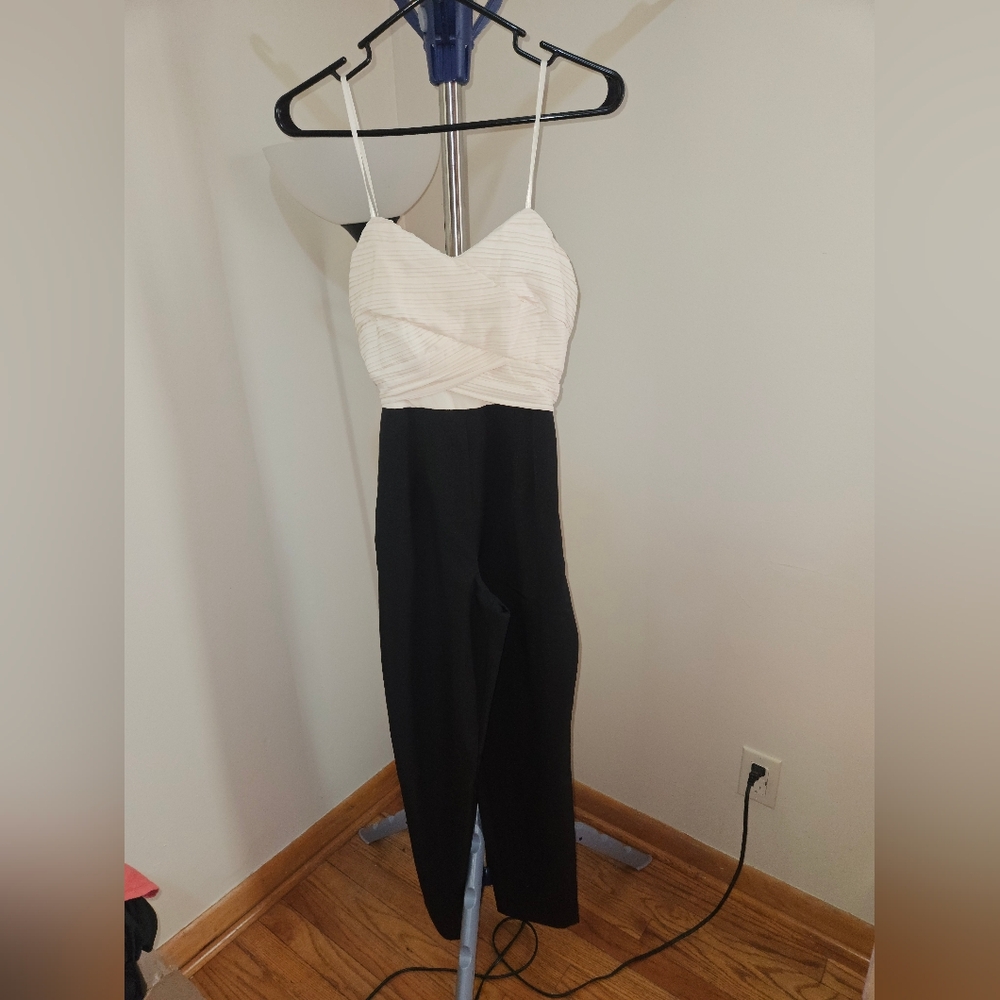 Versona Black and Cream Strapless Jumpsuit